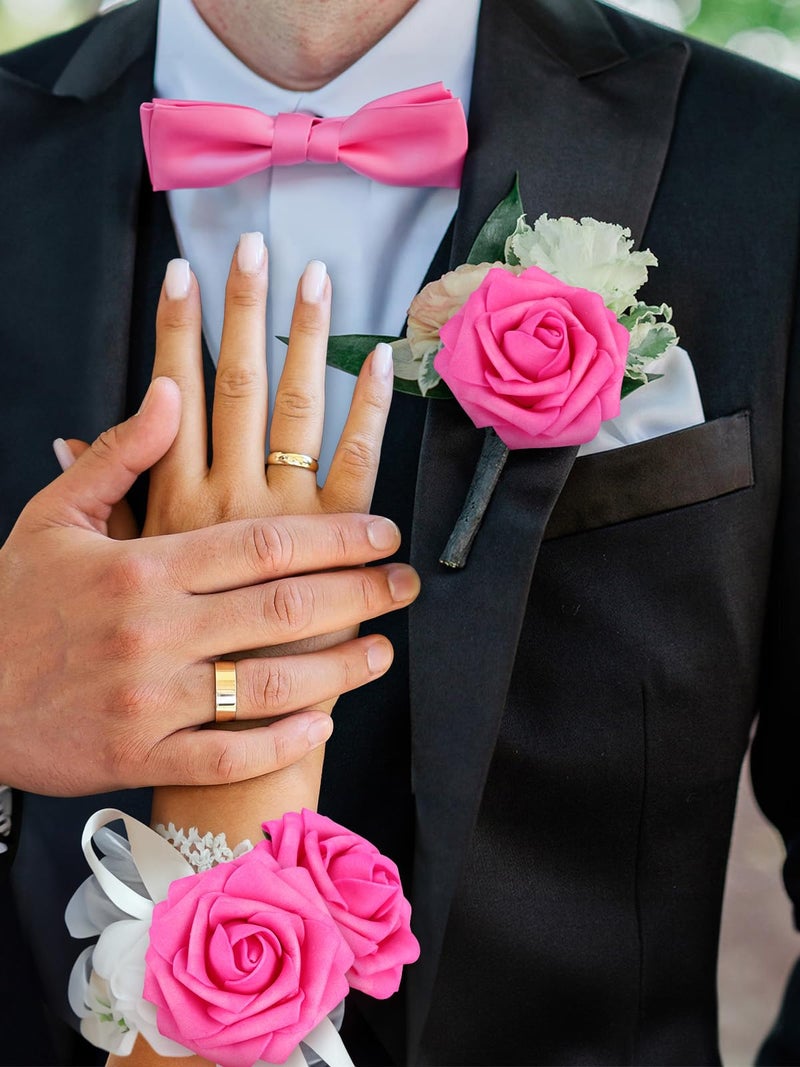 MACTING Artificial Flower Roses 30PCS Real Touch Fake Spring Flowers with Stem Foam Roses for Wedding DIY Bouquets Table Centerpieces Party Bridal Shower Home Valentines Day Decorations(Fuchsia) - Image 4